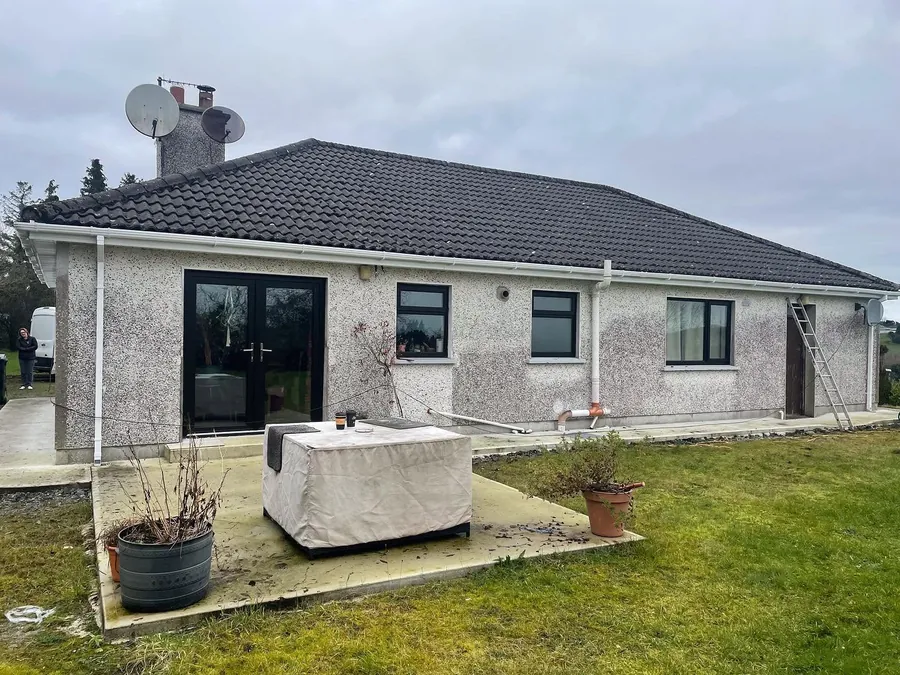 Dashed bungalow with new fascia, soffit and gutters, Flaherty Roof and Driveways