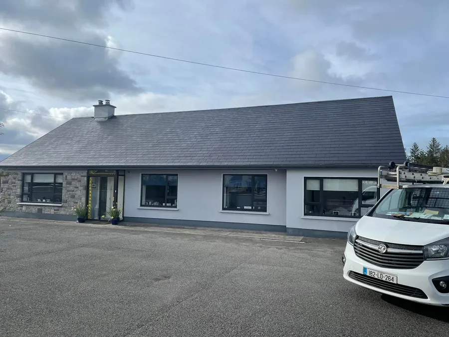 Bungalow roof cleaned and re-coloured, with the Flaherty van on the drive, Flaherty Roof and Driveways