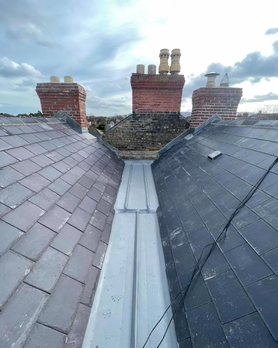 New lead valley between slate slopes below the chimneys, Flaherty Roof and Driveways