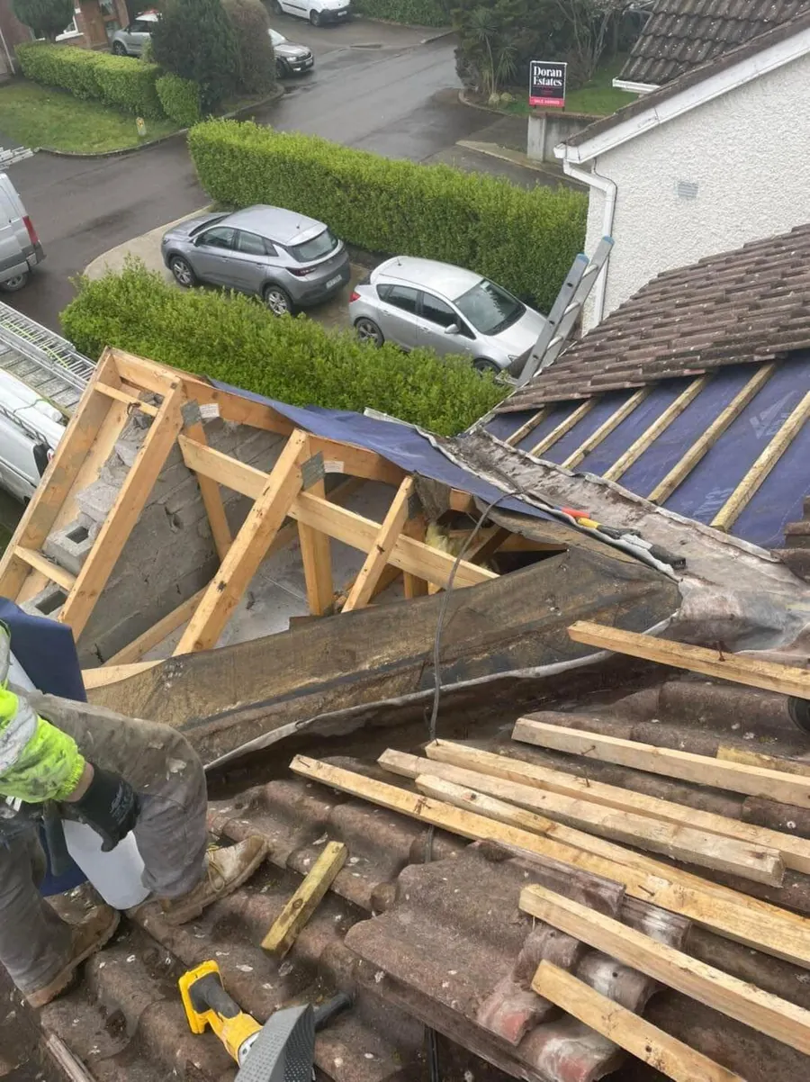 Old roof timbers exposed during a strip-out, Flaherty Roof and Driveways