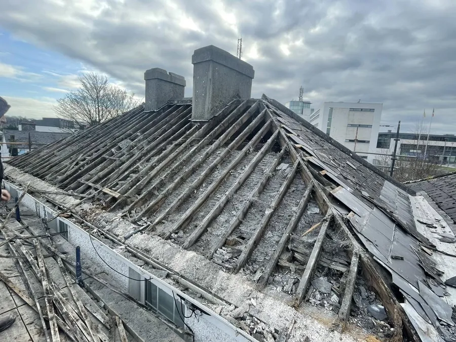 Old slate roof stripped back to the rafters, Flaherty Roof and Driveways