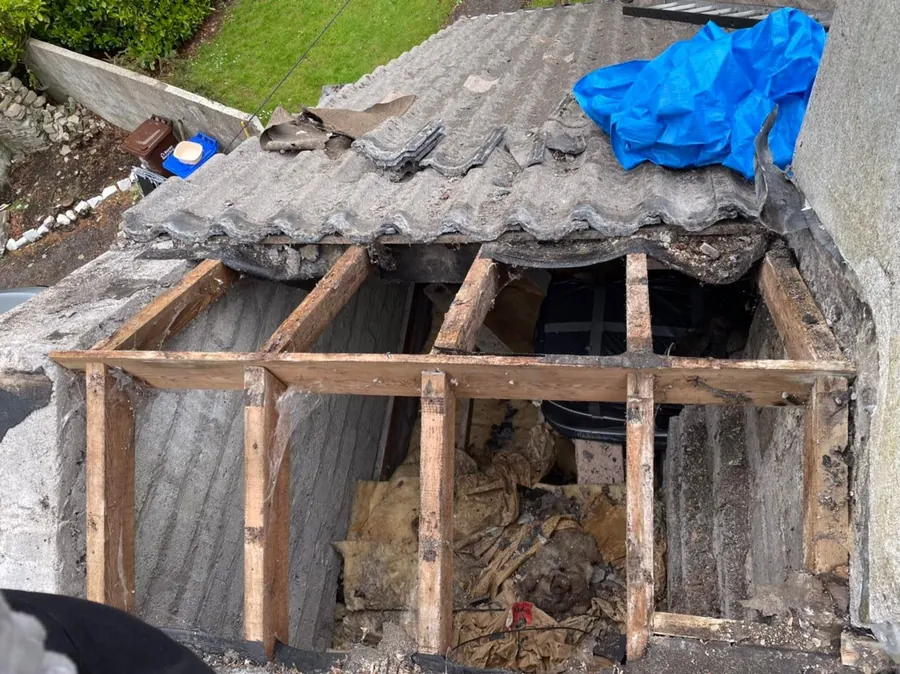 Roof opened up to the rafters for timber repairs, Flaherty Roof and Driveways